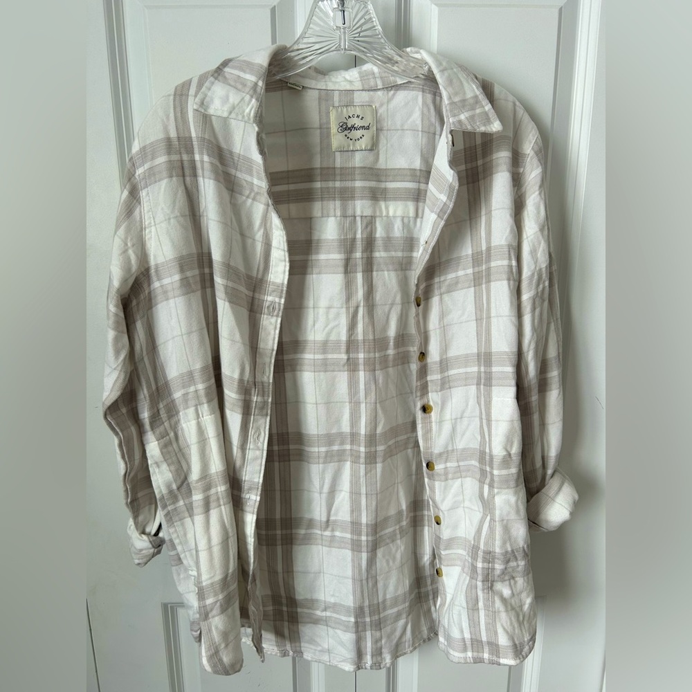 JACHS Girlfriend New York Women’s Flannel | Gray and White | Size Small